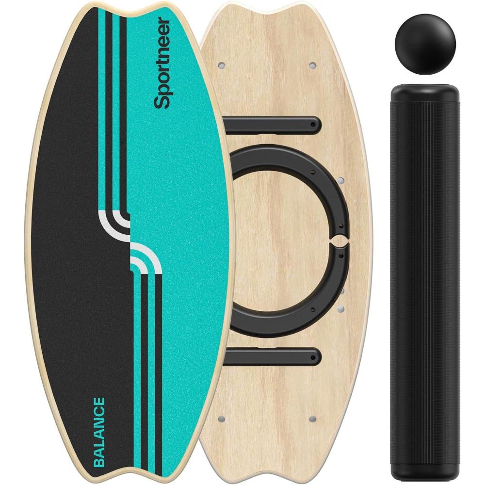 image:imageSportneer Balance Board 7 Modes Wobble Board with Adjustable Stoppers Exercise Balancing Stability Trainer for Improve Balance Surf Trainer amp Physical Therapy Roller and 28 Ball IncludedTurquoise