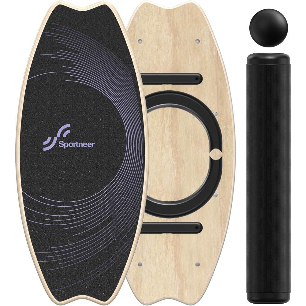 image:imageSportneer Balance Board 7 Modes Wobble Board with Adjustable Stoppers Exercise Balancing Stability Trainer for Improve Balance Surf Trainer amp Physical Therapy Roller and 28 Ball IncludedLight Purple Black