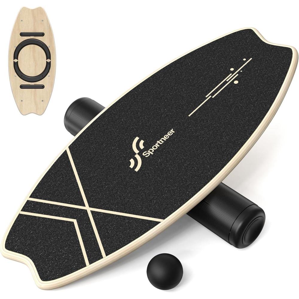 image:imageSportneer Balance Board 7 Modes Wobble Board with Adjustable Stoppers Exercise Balancing Stability Trainer for Improve Balance Surf Trainer amp Physical Therapy Roller and 28 Ball IncludedYellow Black