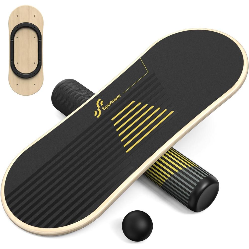 image:imageSportneer Balance Board 7 Modes Wobble Board with Adjustable Stoppers Exercise Balancing Stability Trainer for Improve Balance Surf Trainer amp Physical Therapy Roller and 28 Ball IncludedGold