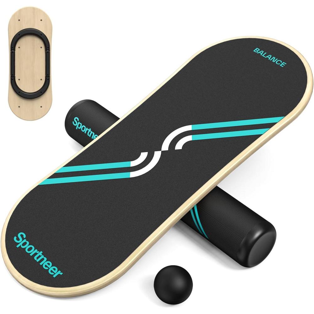 image:imageSportneer Balance Board 7 Modes Wobble Board with Adjustable Stoppers Exercise Balancing Stability Trainer for Improve Balance Surf Trainer amp Physical Therapy Roller and 28 Ball IncludedBlackTurquoise