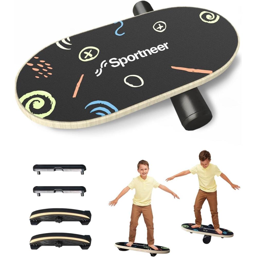 image:imageSportneer Balance Board Kids Wooden Wobble Board for Kids Safe and Sturdy Balance Trainer Kids Balance Board for 35 612 With Semicircular Wobble Blocks