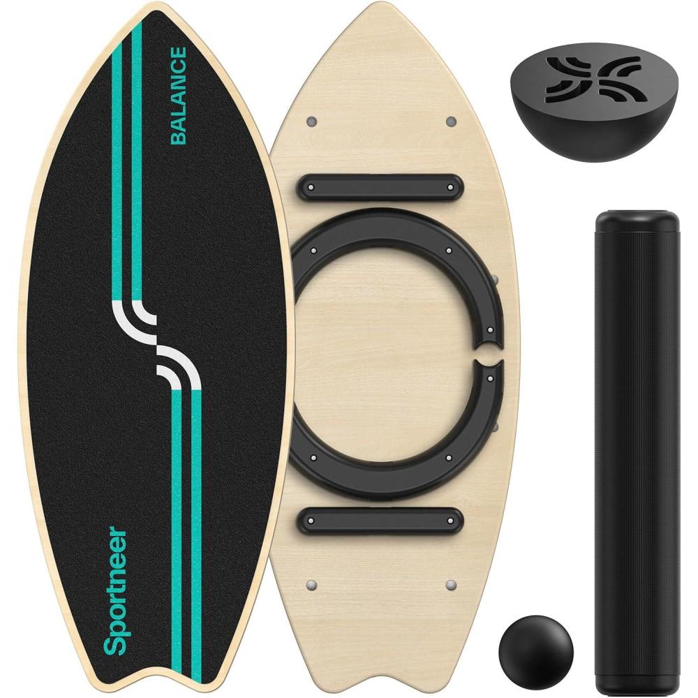 image:imageSportneer Balance Board Upgrade  8in1 Wooden Wobble Board with Roller Rubber Ball amp Half Ball Balance Trainer for Adults Core Strength amp Physical Therapy Equipment 450 LBS