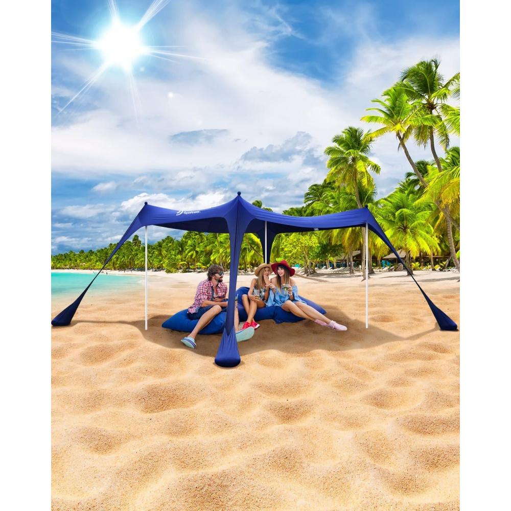 image:imageSportneer Beach Tent 10x10FT Beach Canopy Sun Shelter UPF50 with Sandbags Sand Shovels Ground Pegs amp Stability Poles Outdoor Beach Shade Canopy for Beach Camping Fishing