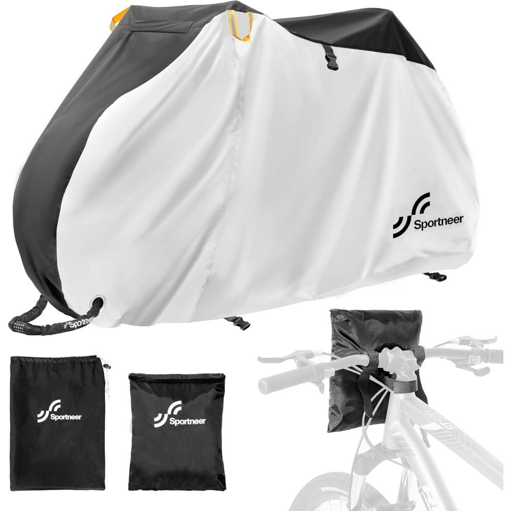 image:imageSportneer Bike Cover 190T Waterproof Outdoor Bicycle Covers for Preventing Rain Sun UV Dust Wind with Antitheft Lock Holes and Storage Bag for Mountain Road Electric Bike190TBlack and Silver