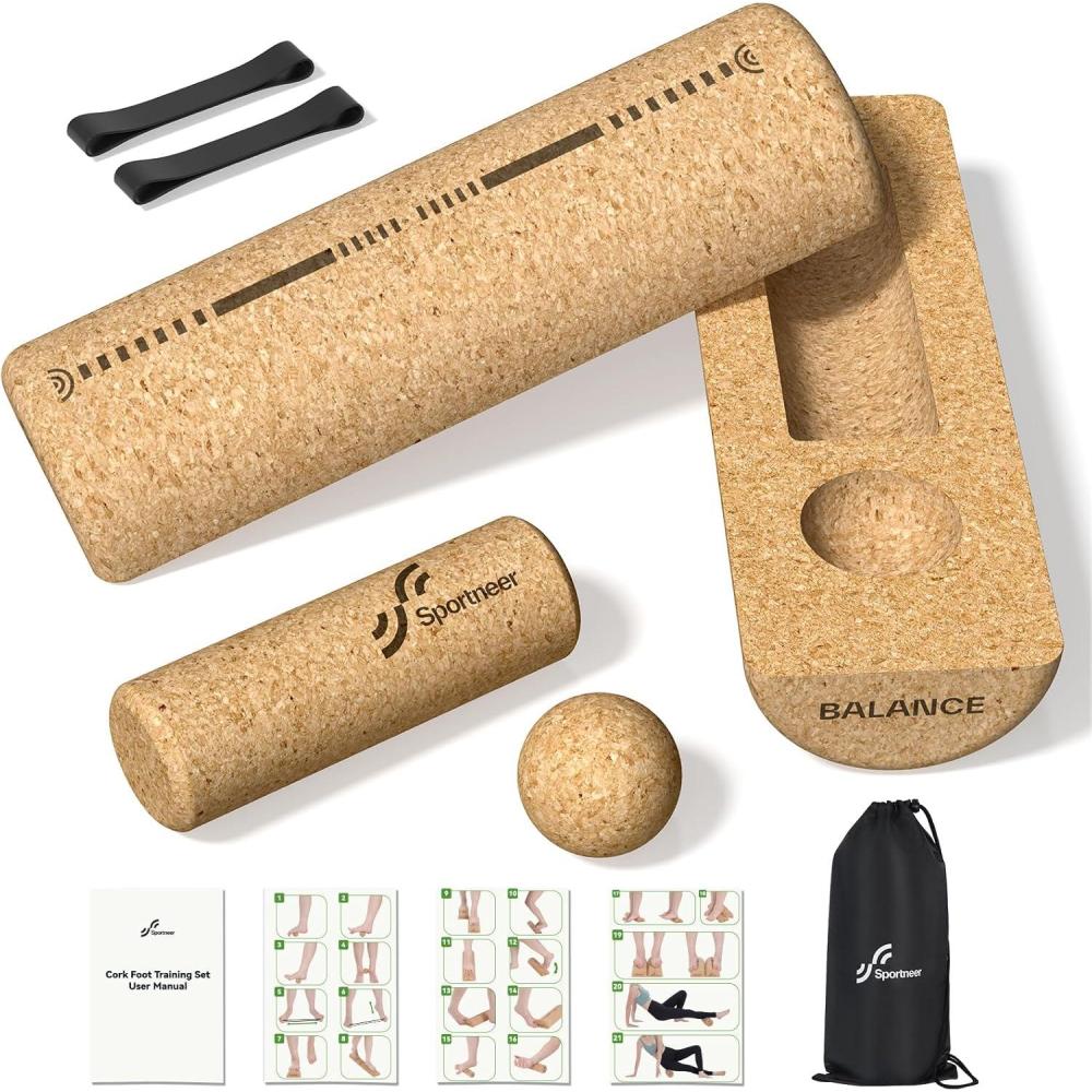 image:imageSportneer Cork Balance Board with Storage Bag Cork Foot Massage amp Balance Trainer Set for Foot Pain Relief Physical Therapy Foot Strengthening amp Arch Training Improve Balance amp Stability Boost Ankle Strength