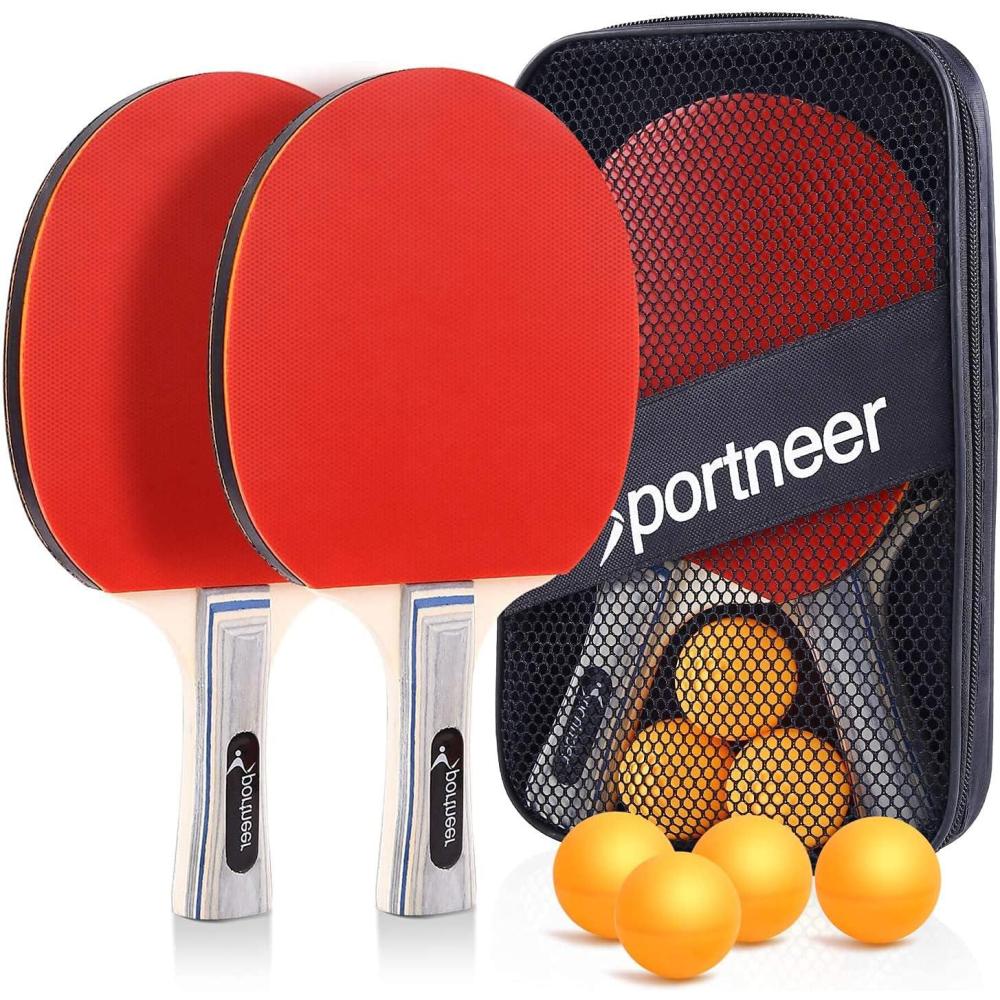 image:imageSportneer Ping Pong Paddles Set Table Tennis Paddle 2 Table Tennis Paddles and 4 Balls Portable Ping Pong Racket Set for Adult IndoorOutdoor Play with Storage BagBest Gift for Boys and Girls