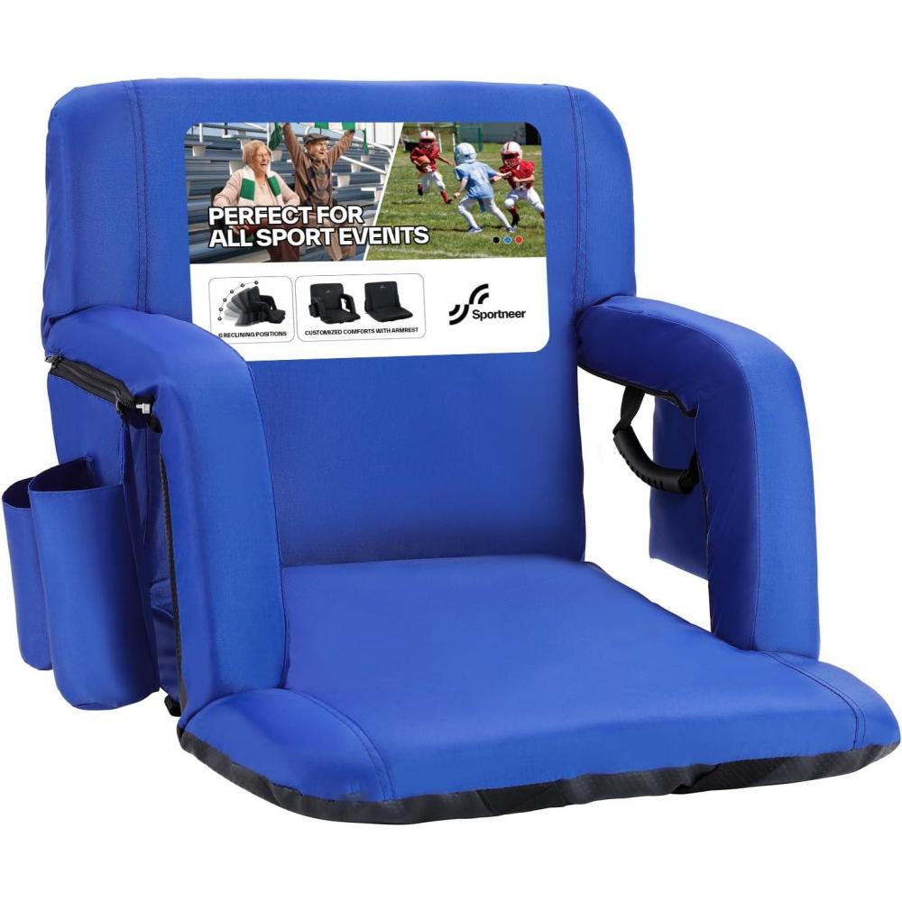image:imageSportneer Stadium Seats with Back Support 25 Thick Comfy Cushion 6 Adjustable Angle Bleacher Seat with Armrest 2 Large Pockets 2 Cup Holders Stadium Chair for Sport Events Concerts ParksBlue