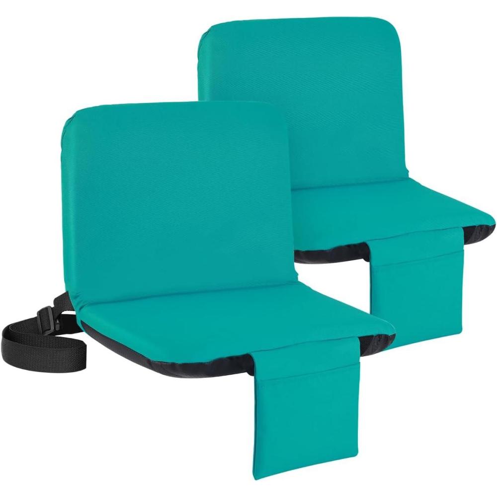 image:imageSportneer Stadium Seats with Back Support 6 Reclining Position Folding Bleacher Chairs with Back and Cushion Padded Bleacher Seats with Shoulder Strap amp Storage pocket for Events Outdoors CampingLight Blue 2 Pack