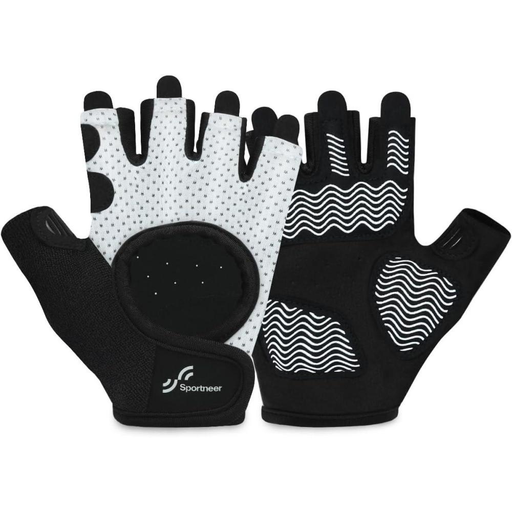 image:imageSportneer Workout Gloves for Men amp Women Full Palm Protection Breathable Exercise Gloves wCurved Open Back Lightweight Fitness Gloves for Pull Up Dumbbells Cycling RowingBlackWhite