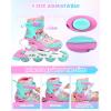 Sportneer 4 Size Adjustable Inline Skates for Girls, Kids Inline Skates Size 12C-9 with Light Up Wheels Roller Blade with Protective Gear Set for Kids Girls Women Beginners Indoor & Outdoor Use(Pink)
