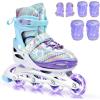 Sportneer 4 Size Adjustable Inline Skates for Girls, Kids Inline Skates Size 12C-9 with Light Up Wheels Roller Blade with Protective Gear Set for Kids Girls Women Beginners Indoor & Outdoor Use(Purple)