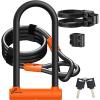 Sportneer Bike Lock: Heavy Duty Bike U Lock with 6ft Security Steel Cable – 18mm Shackle Bicycle U-Locks with Keys and Sturdy Mounting Bracket for Road Mountain Bike Bicycle, Size 11.5”x6.25”(Black+Orange)