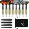 Sportneer Darts Metal Tip Dart Set: Steel Tip Darts Set Professional Darts Brass Barrels Metal Tip Darts Extra Flights Premium Darts 18 Pcs for Dartboard with 6 Free PVC Dart Rods and Carrying Bag