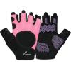 Sportneer Workout Gloves for Men & Women, Full Palm Protection Breathable Exercise Gloves w/Curved Open Back, Lightweight Fitness Gloves for Pull Up, Dumbbells, Cycling, Rowing(Black-Pink)