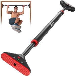 Pull Up Bar for Doorway: Sportneer Strength Training Pull-up Bars without Screw – Adjustable Width Locking Mechanism Chin Up Bar, Thickened Steel Max Limit 440 lbs Upper Body Fitness Pullup Bars for Home (Black-Red)