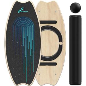 Sportneer Balance Board – 7 Modes Wobble Board with Adjustable Stoppers – Exercise Balancing Stability Trainer for Improve Balance, Surf Trainer & Physical Therapy – Roller and 2.8” Ball Included(Light Blue & Black)