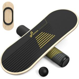 Sportneer Balance Board 7 Modes Wobble Board with Adjustable Stoppers Exercise Balancing Stability Trainer for Improve Balance, Surf Trainer & Physical Therapy – Roller and 2.8” Ball Included(Gold)