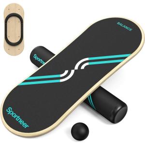 Sportneer Balance Board 7 Modes Wobble Board with Adjustable Stoppers Exercise Balancing Stability Trainer for Improve Balance, Surf Trainer & Physical Therapy – Roller and 2.8” Ball Included(Black-Turquoise)