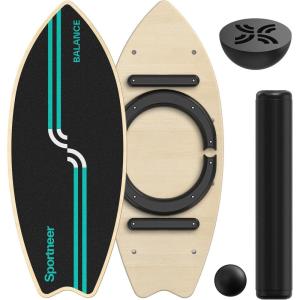 Sportneer Balance Board Upgrade – 8-in-1 Wooden Wobble Board with Roller, Rubber Ball & Half Ball, Balance Trainer for Adults, Core Strength & Physical Therapy Equipment 450 LBS