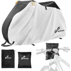 Sportneer Bike Cover: 190T Waterproof Outdoor Bicycle Covers for Preventing Rain Sun UV Dust Wind with Anti-theft Lock Holes and Storage Bag for Mountain Road Electric Bike(190T-Black and Silver)