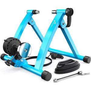 Sportneer Bike Trainer – Magnetic Stationary Bike Stand for 26-28″ & 700C Wheels – Adjustable 6 Level Resistance Bike Trainer Stand for Indoor Riding with Quick Release Lever & Front Wheel Riser Block(Blue)