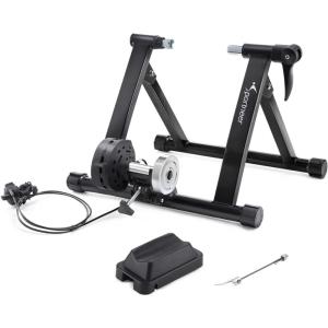 Sportneer Bike Trainer – Magnetic Stationary Stand for 26-28″ & 700C Wheels – 8 Level Resistance Portable Stainless Steel Indoor Trainer with Quick Release Lever & Front Wheel Riser Block
