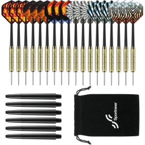 Sportneer Darts Metal Tip Dart Set: Steel Tip Darts Set Professional Darts Brass Barrels Metal Tip Darts Extra Flights Premium Darts 18 Pcs for Dartboard with 6 Free PVC Dart Rods and Carrying Bag