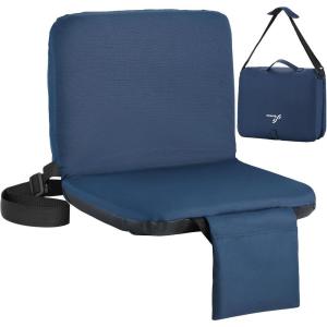 Sportneer Stadium Seats with Back Support: 6 Reclining Position Folding Bleacher Chairs with Back and Cushion – Padded Bleacher Seats with Shoulder Strap & Storage pocket for Events, Outdoors, Camping(Blue)