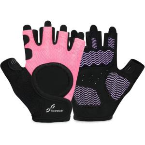 Sportneer Workout Gloves for Men & Women, Full Palm Protection Breathable Exercise Gloves w/Curved Open Back, Lightweight Fitness Gloves for Pull Up, Dumbbells, Cycling, Rowing(Black-Pink)