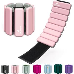 Sportneer Wrist & Ankle Weights for Women Men – 1 Pair (1 lb/2 lb Each) | Adjustable Weighted Bracelet Silicone Bangles for Yoga, Dance, Pilates, Cardio, Aerobics, Gym, Pool Exercises and Jogging(Pink Peony)