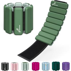 Sportneer Wrist & Ankle Weights for Women Men – 1 Pair (1 lb/2 lb Each) | Adjustable Weighted Bracelet Silicone Bangles for Yoga, Dance, Pilates, Cardio, Aerobics, Gym, Pool Exercises and Jogging(Deep Emerald)