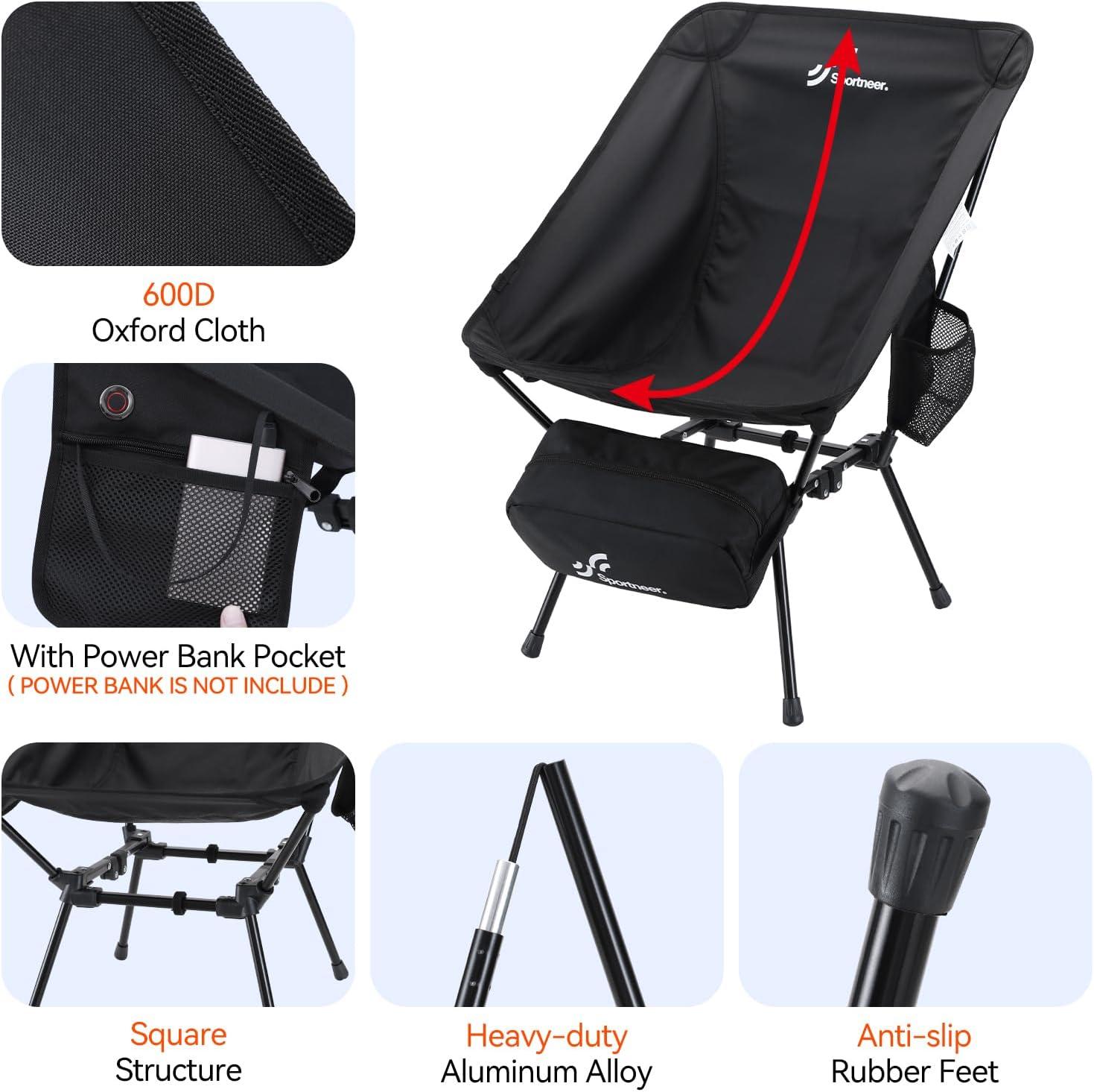 image:imageSportneer Heated Chairs Outdoor Sports Heated Camping Chair with USB Plug amp 3 Heating Levels Portable amp Compact Heated Chair for Backpacking Camping Lawn Picnic Travel Power Bank Not Included