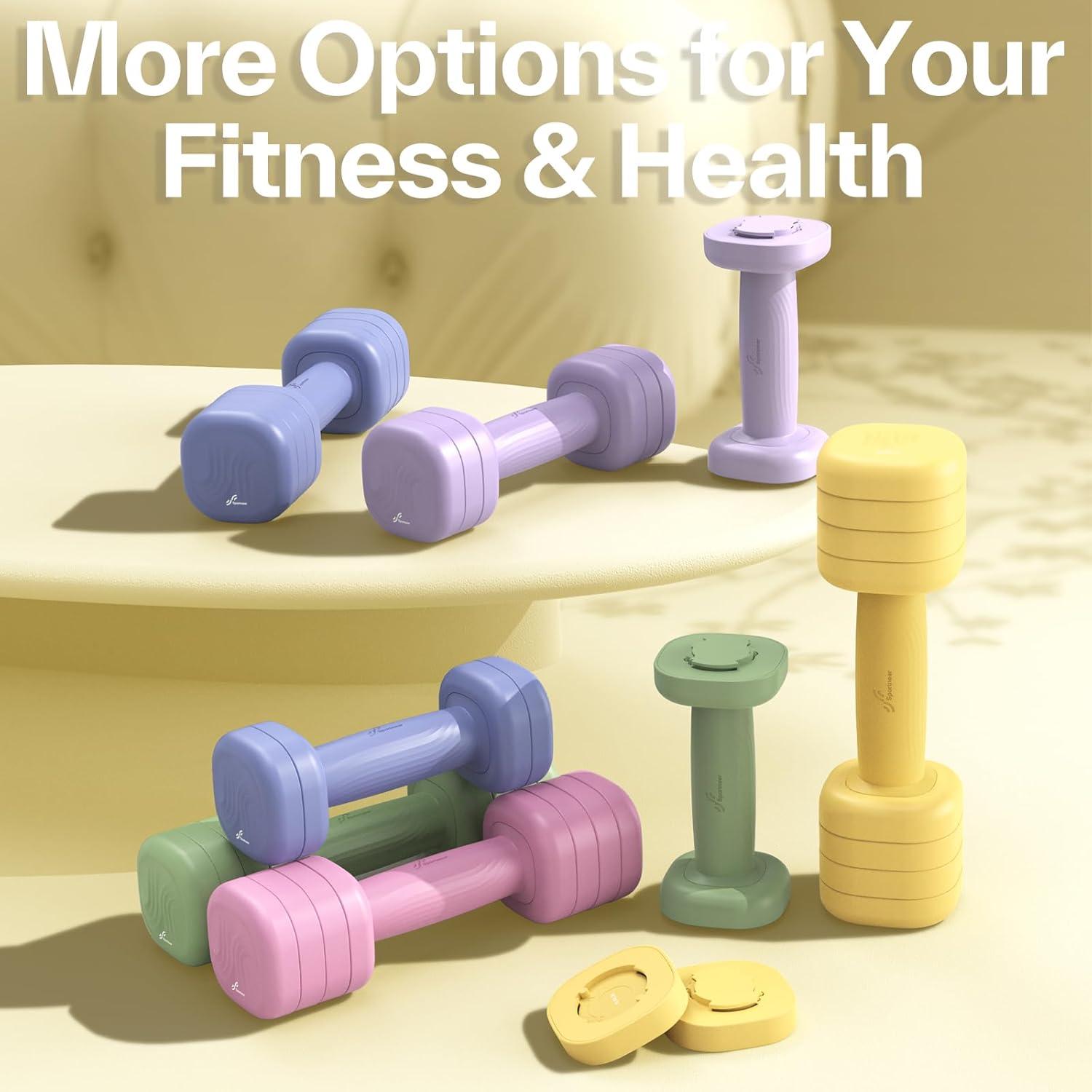 image:imageAdjustable Dumbbell Set of 2 Sportneer 4 in 1 Free Weights Dumbbells Set for Women Hand Weights for Women at Home Each 2lb 3lb 4lb 5lb Weights with Soft Rubber Handle for Home Gym Exercise TrainingButter Yellow