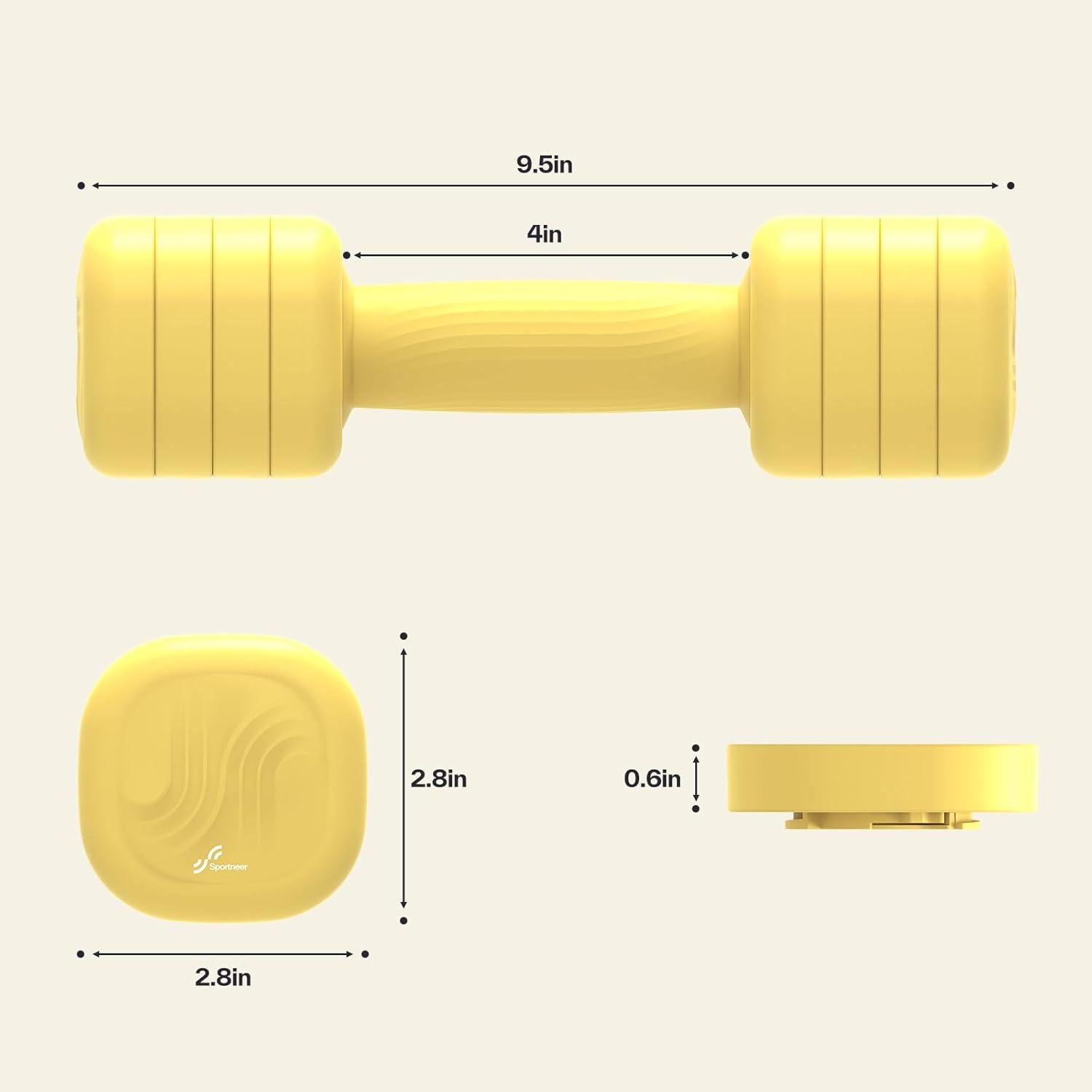 image:imageAdjustable Dumbbell Set of 2 Sportneer 4 in 1 Free Weights Dumbbells Set for Women Hand Weights for Women at Home Each 2lb 3lb 4lb 5lb Weights with Soft Rubber Handle for Home Gym Exercise TrainingButter Yellow