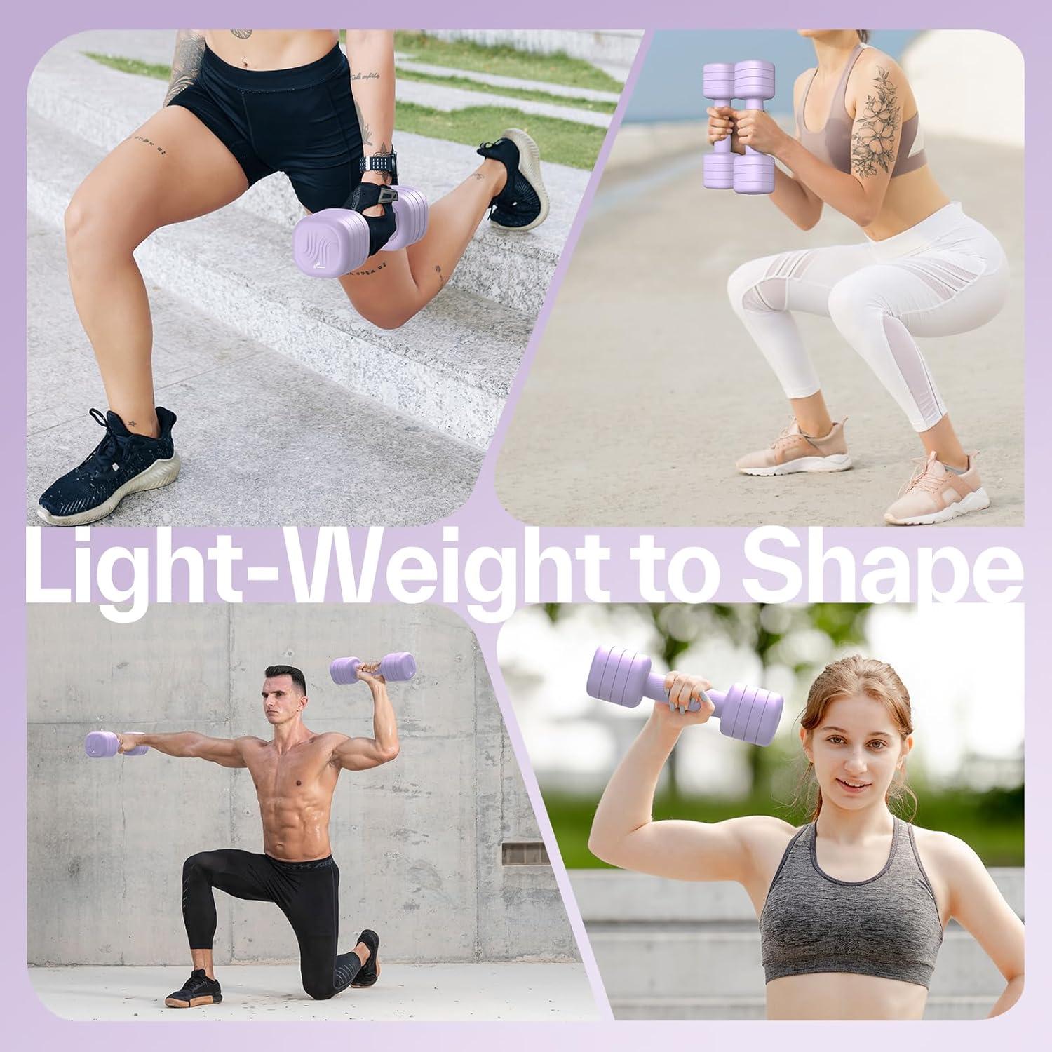 image:imageAdjustable Dumbbell Set of 2 Sportneer 4 in 1 Free Weights Dumbbells Set for Women Hand Weights for Women at Home Each 2lb 3lb 4lb 5lb Weights with Soft Rubber Handle for Home Gym Exercise TrainingAura Lavender