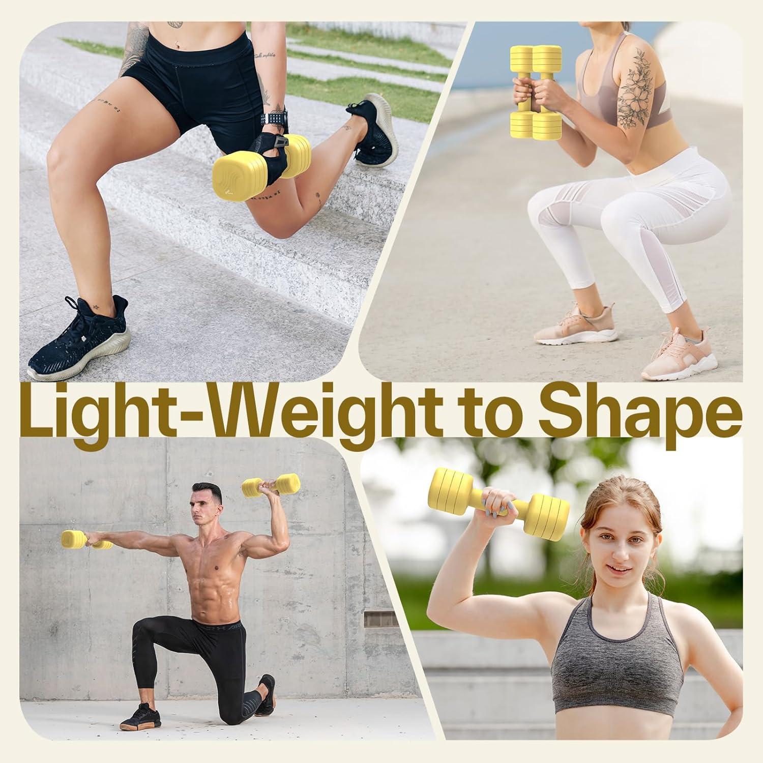 image:imageAdjustable Dumbbell Set of 2 Sportneer 4 in 1 Free Weights Dumbbells Set for Women Hand Weights for Women at Home Each 2lb 3lb 4lb 5lb Weights with Soft Rubber Handle for Home Gym Exercise TrainingButter Yellow