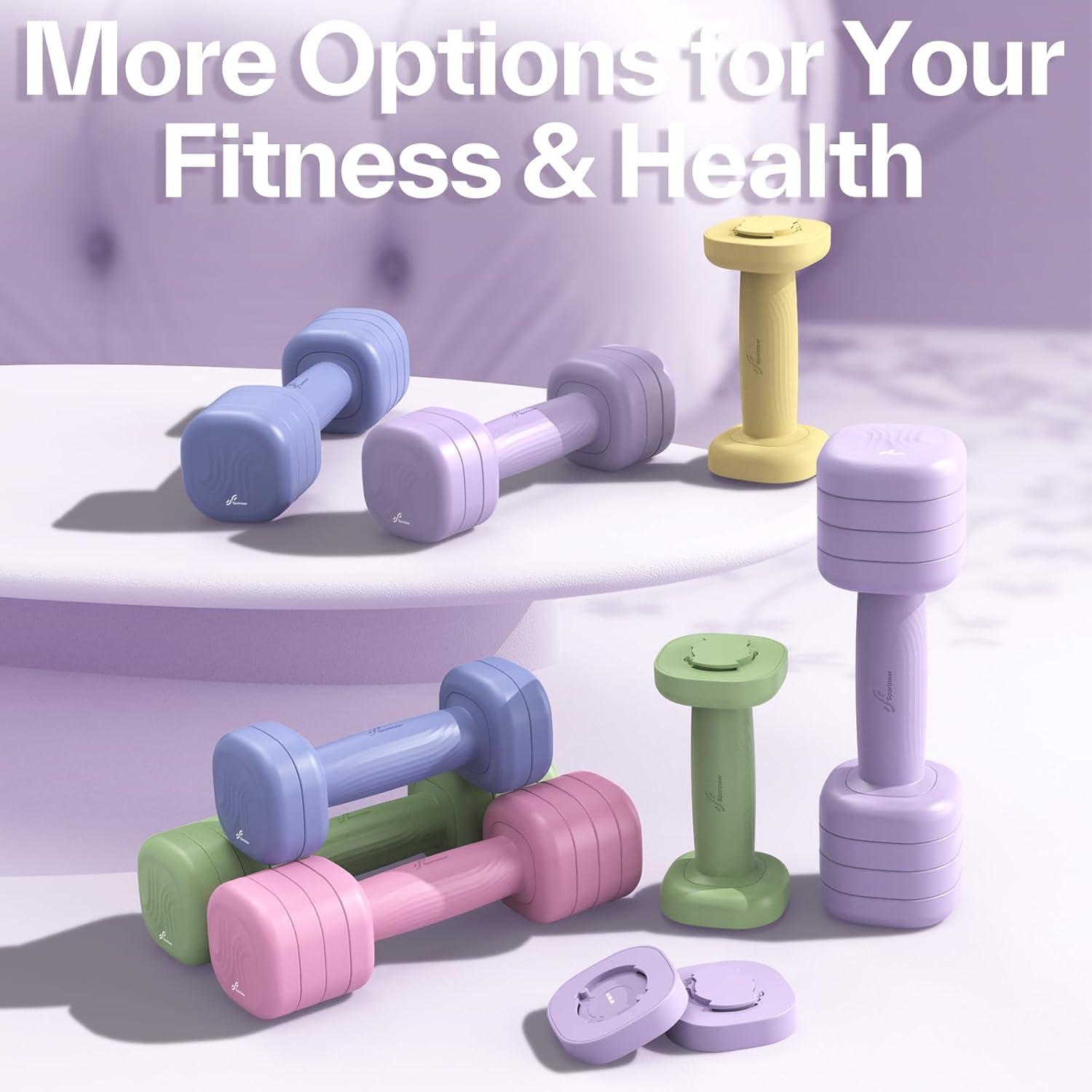 image:imageAdjustable Dumbbell Set of 2 Sportneer 4 in 1 Free Weights Dumbbells Set for Women Hand Weights for Women at Home Each 2lb 3lb 4lb 5lb Weights with Soft Rubber Handle for Home Gym Exercise TrainingAura Lavender