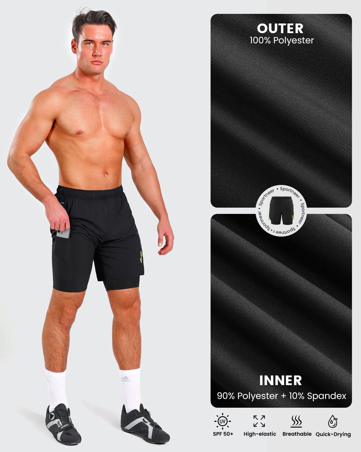 image:imageSportneer Bike Shorts for Men 3D Padded Lightweight MTB Fit Riding Biking Bicycle Biker Shorts with Zipper PocketsBlack