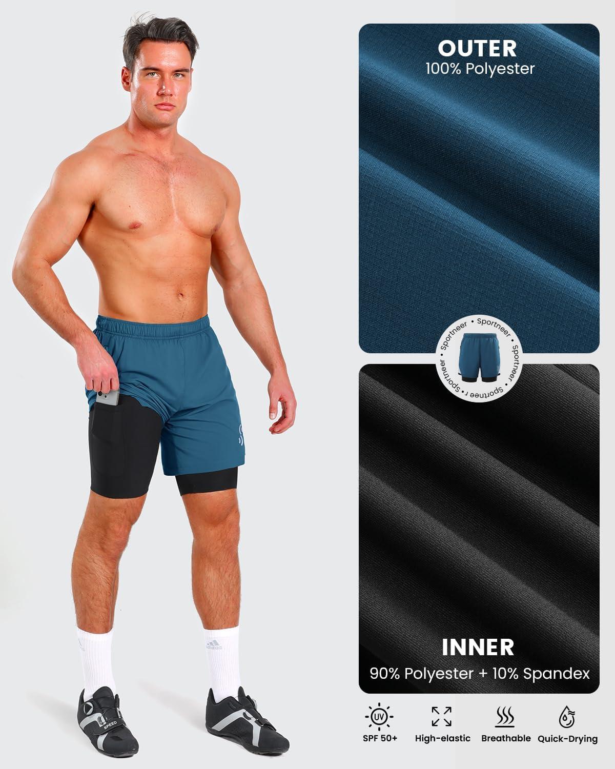 image:imageSportneer Bike Shorts for Men 3D Padded Lightweight MTB Fit Riding Biking Bicycle Biker Shorts with Zipper PocketsBlue