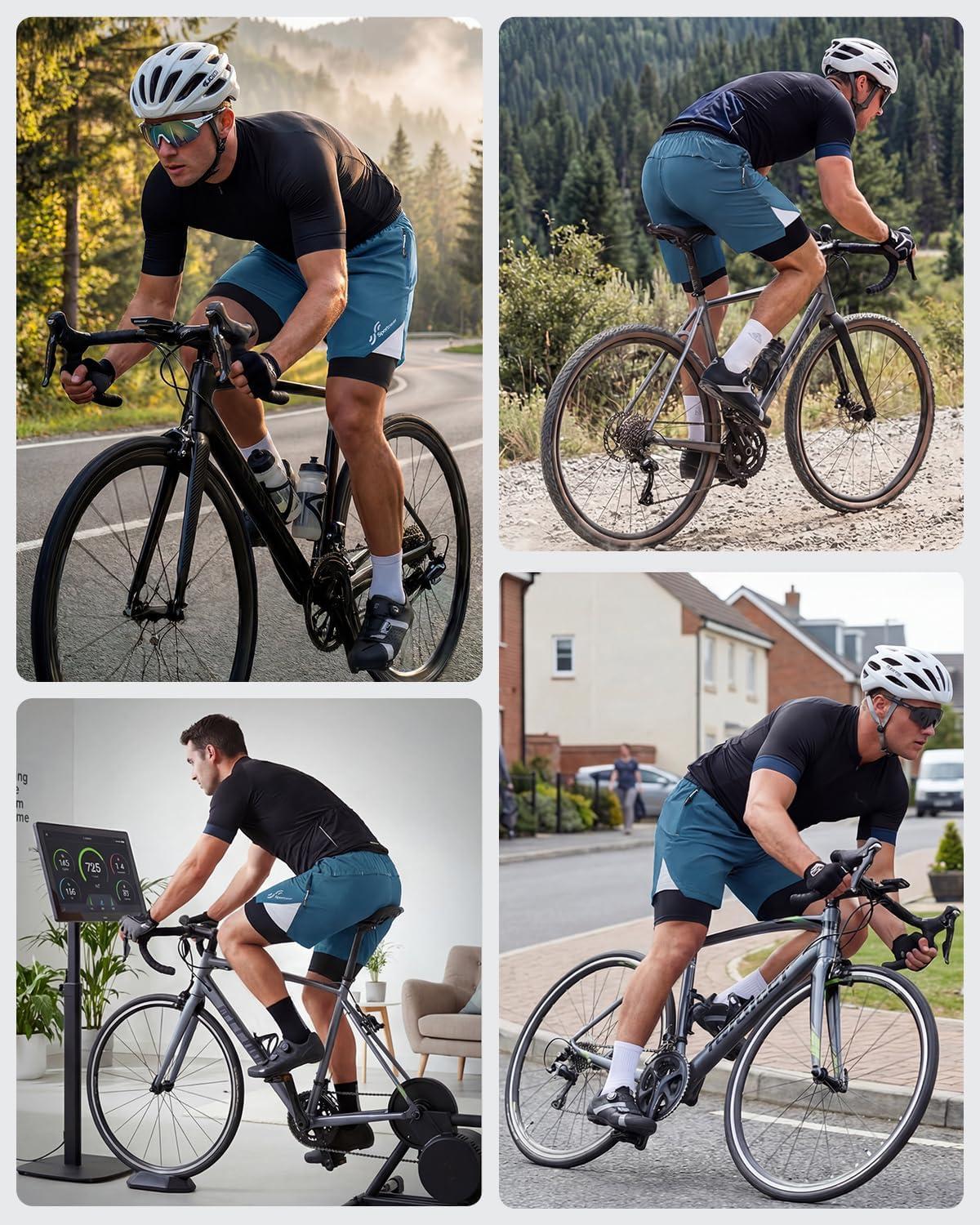 image:imageSportneer Bike Shorts for Men 3D Padded Lightweight MTB Fit Riding Biking Bicycle Biker Shorts with Zipper PocketsBlue