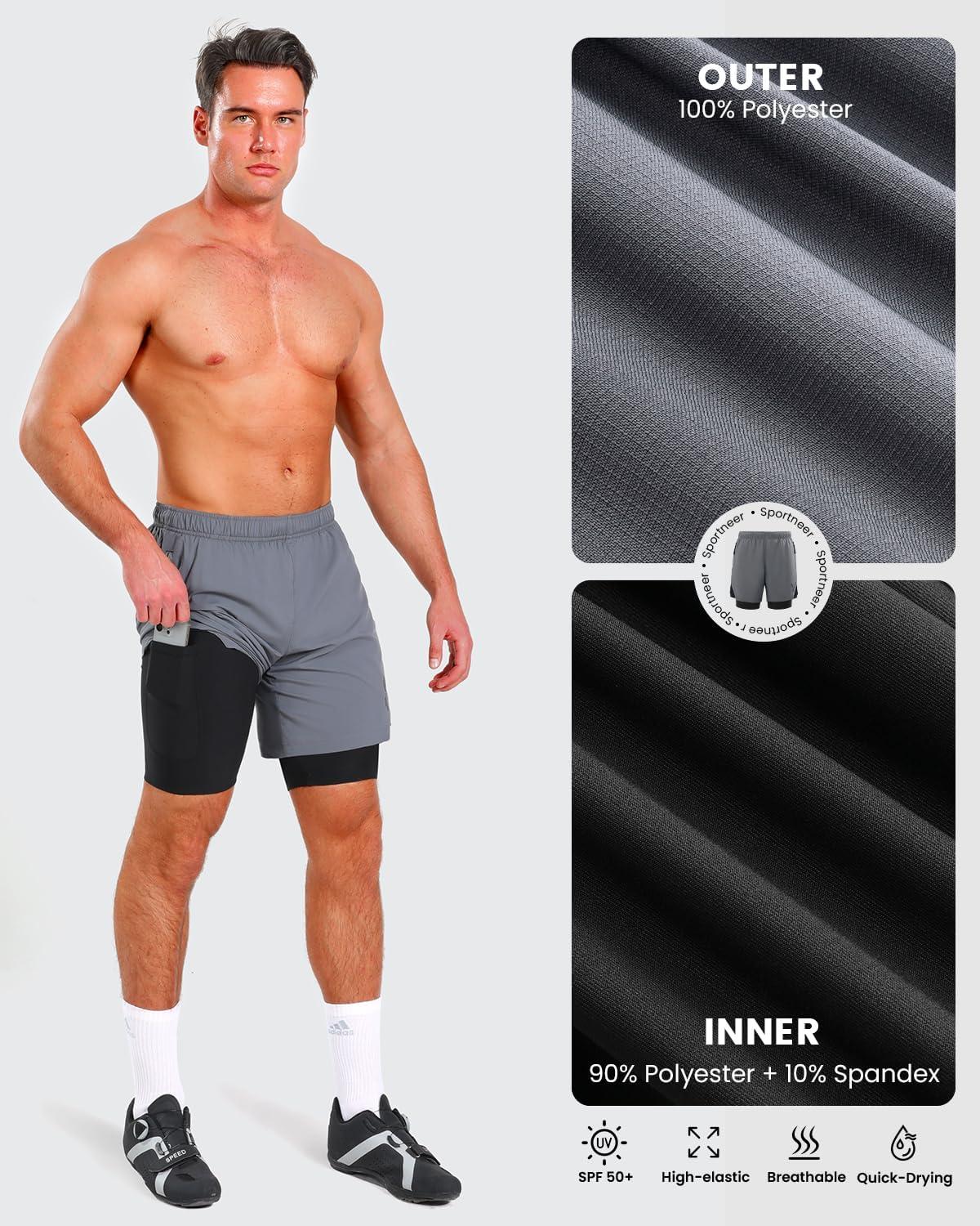 image:imageSportneer Bike Shorts for Men 3D Padded Lightweight MTB Fit Riding Biking Bicycle Biker Shorts with Zipper PocketsGrey