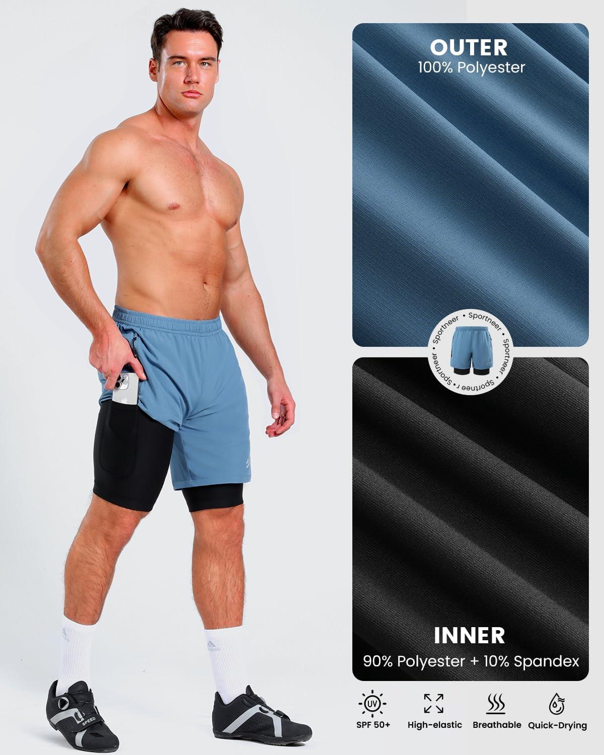 image:imageSportneer Bike Shorts for Men 3D Padded Lightweight MTB Fit Riding Biking Bicycle Biker Shorts with Zipper PocketsLight Blue