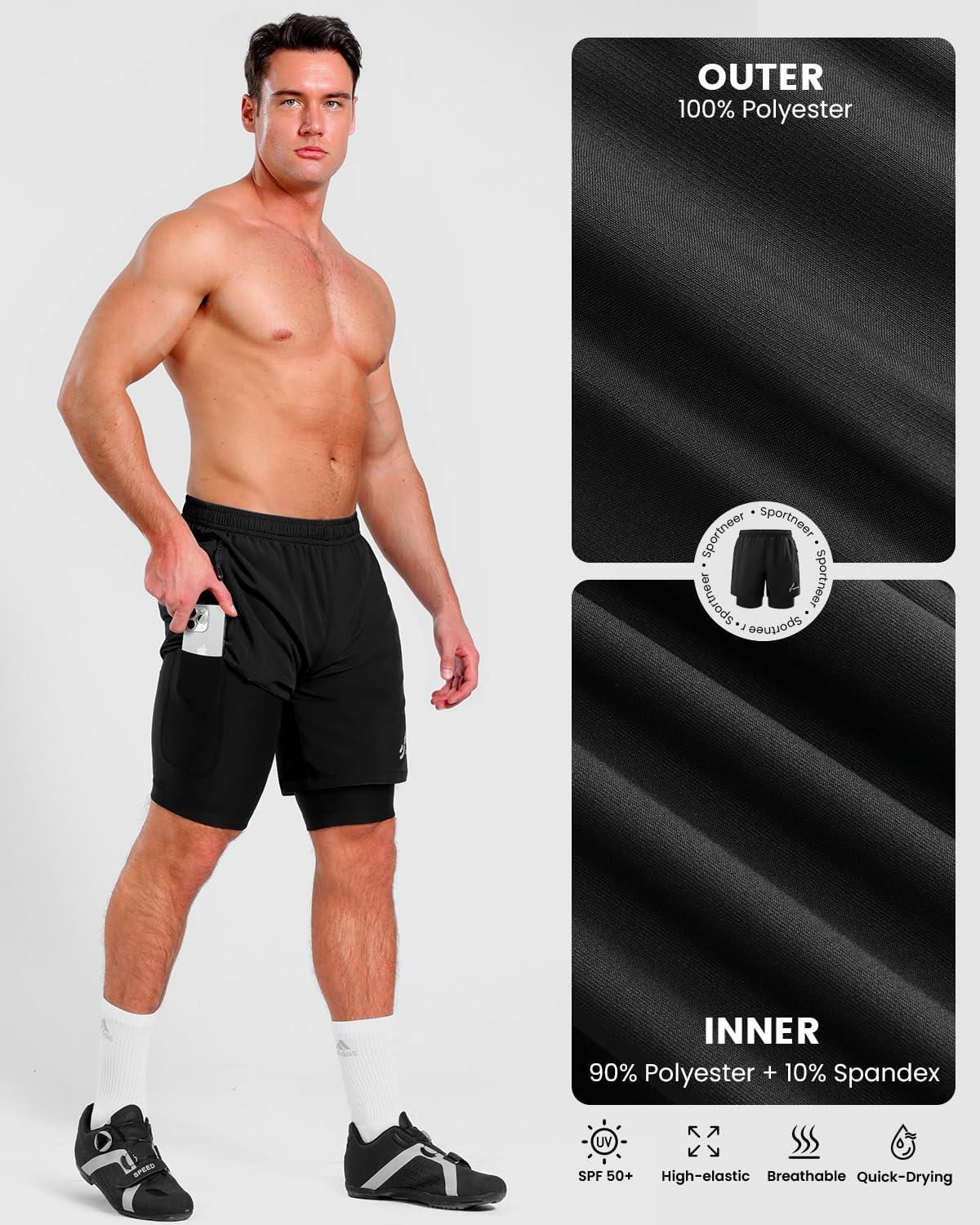 image:imageSportneer Bike Shorts for Men 3D Padded Lightweight MTB Fit Riding Biking Bicycle Biker Shorts with Zipper PocketsSolid Black