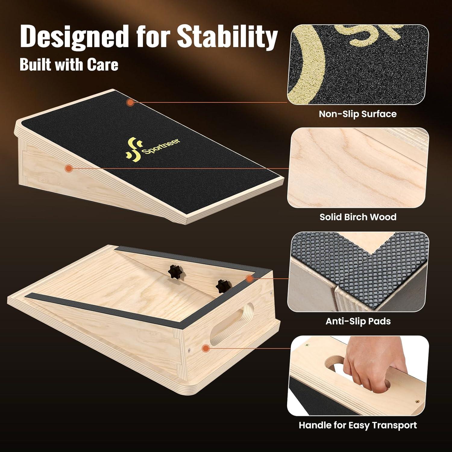 image:imageSportneer Squat Wedge Squat Wedge Block 1200 LBS 15 20 Slant Board for Squats Wooden Heel Elevated Board for Squats Weightliting Home Gym Squat Wedge NonSlip15