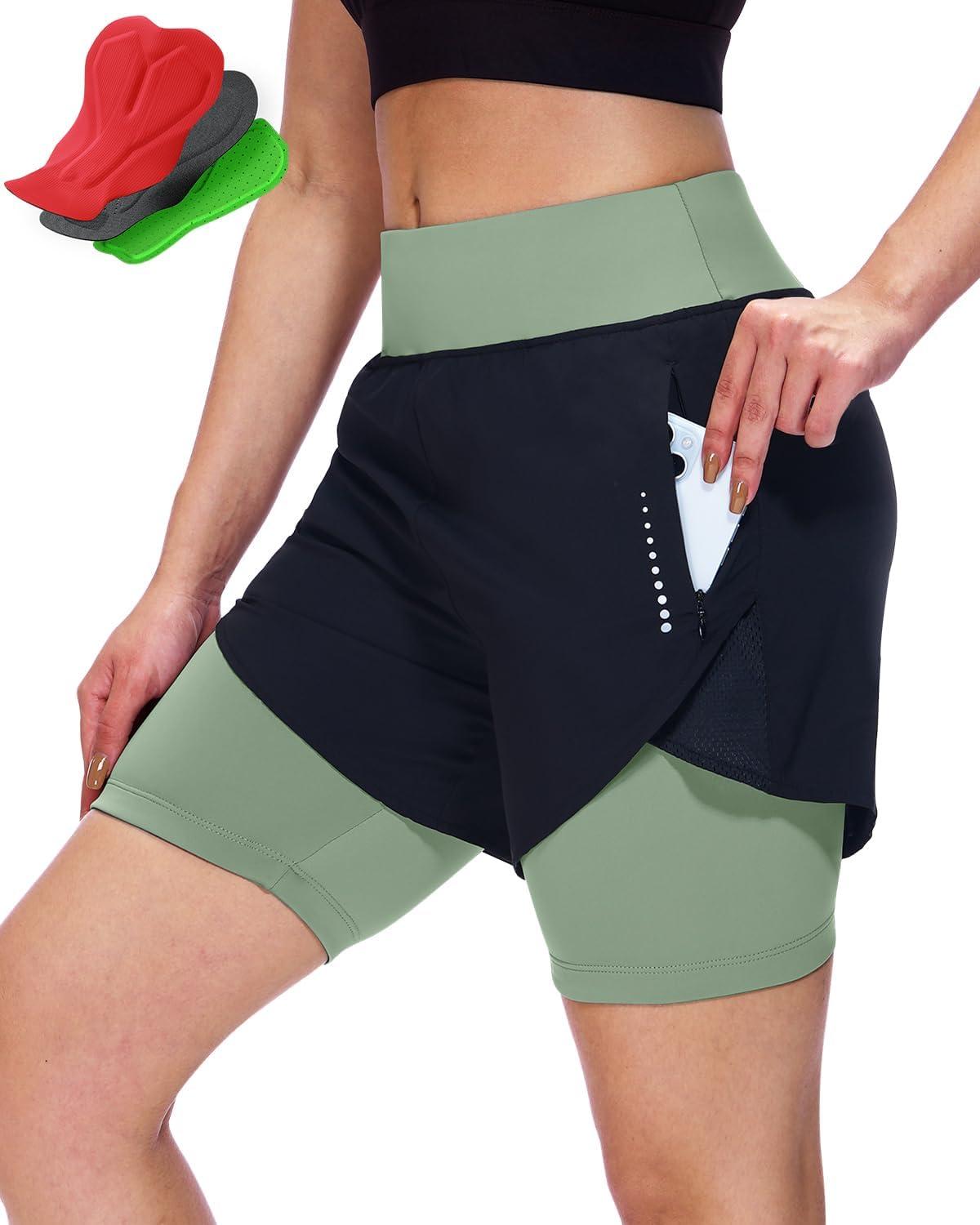 image:imageSportneer Women Padded Bike Shorts 4D Bicycle Cycling Shorts with 2 Zipper Pockets amp 1 Inner Thigh PocketBlack Green