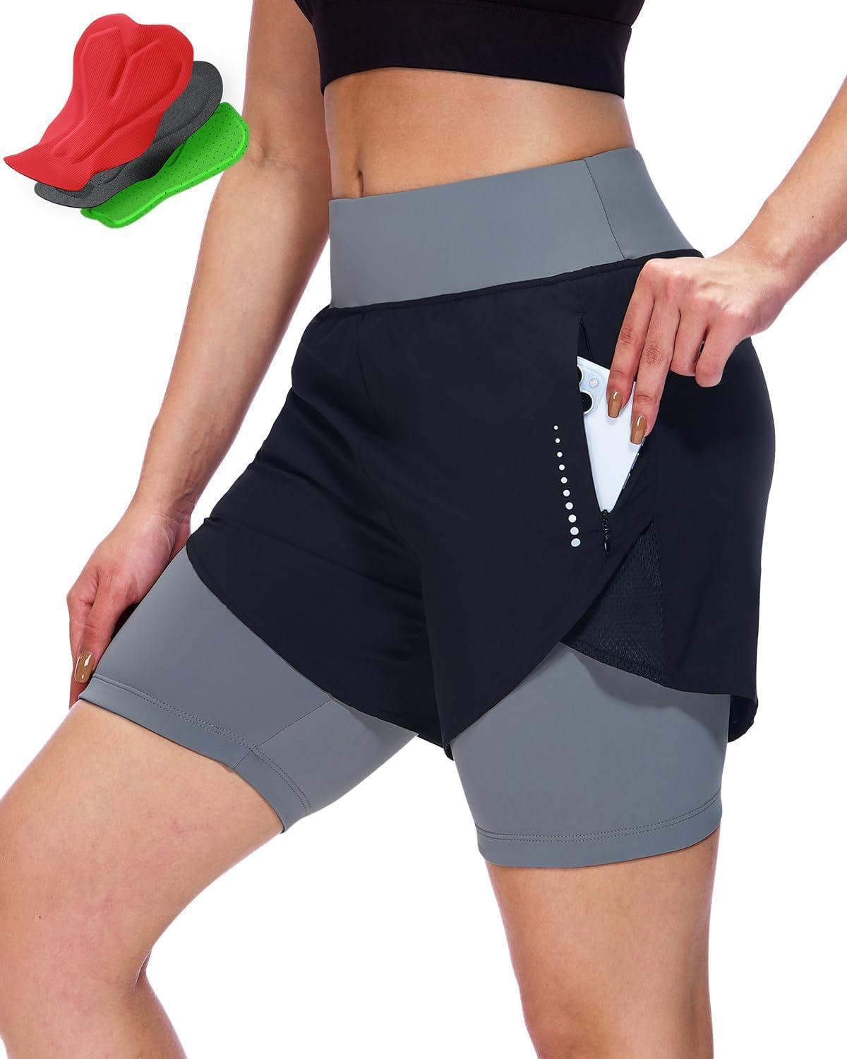 image:imageSportneer Women Padded Bike Shorts 4D Bicycle Cycling Shorts with 2 Zipper Pockets amp 1 Inner Thigh PocketBlack Grey