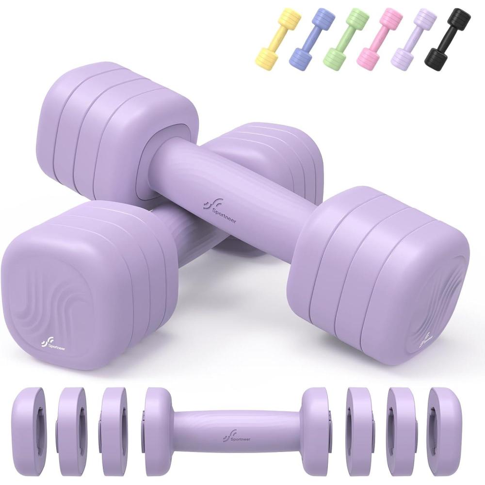 image:imageAdjustable Dumbbell Set of 2 Sportneer 4 in 1 Free Weights Dumbbells Set for Women Hand Weights for Women at Home Each 2lb 3lb 4lb 5lb Weights with Soft Rubber Handle for Home Gym Exercise TrainingAura Lavender
