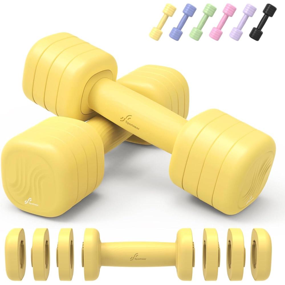image:imageAdjustable Dumbbell Set of 2 Sportneer 4 in 1 Free Weights Dumbbells Set for Women Hand Weights for Women at Home Each 2lb 3lb 4lb 5lb Weights with Soft Rubber Handle for Home Gym Exercise TrainingButter Yellow