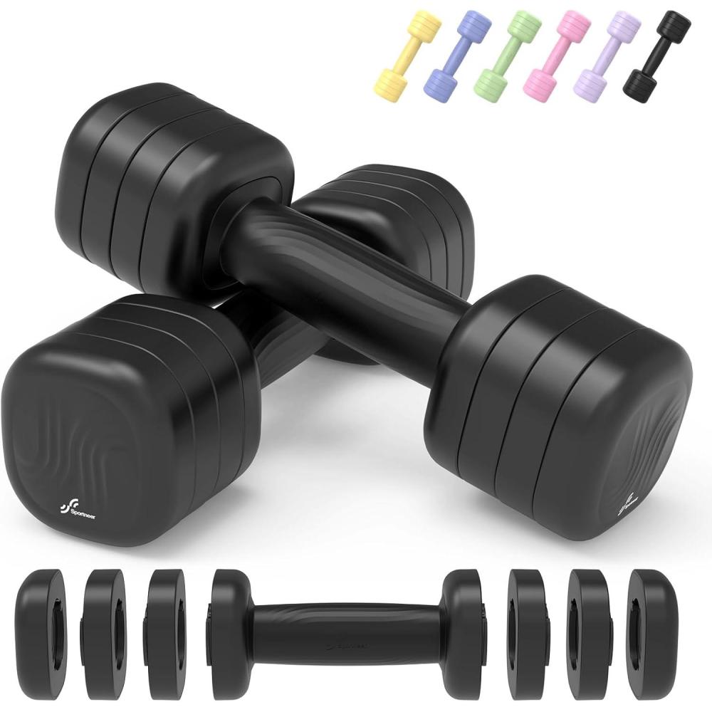 image:imageAdjustable Dumbbell Set of 2 Sportneer 4 in 1 Free Weights Dumbbells Set for Women Hand Weights for Women at Home Each 2lb 3lb 4lb 5lb Weights with Soft Rubber Handle for Home Gym Exercise TrainingTwilight Black